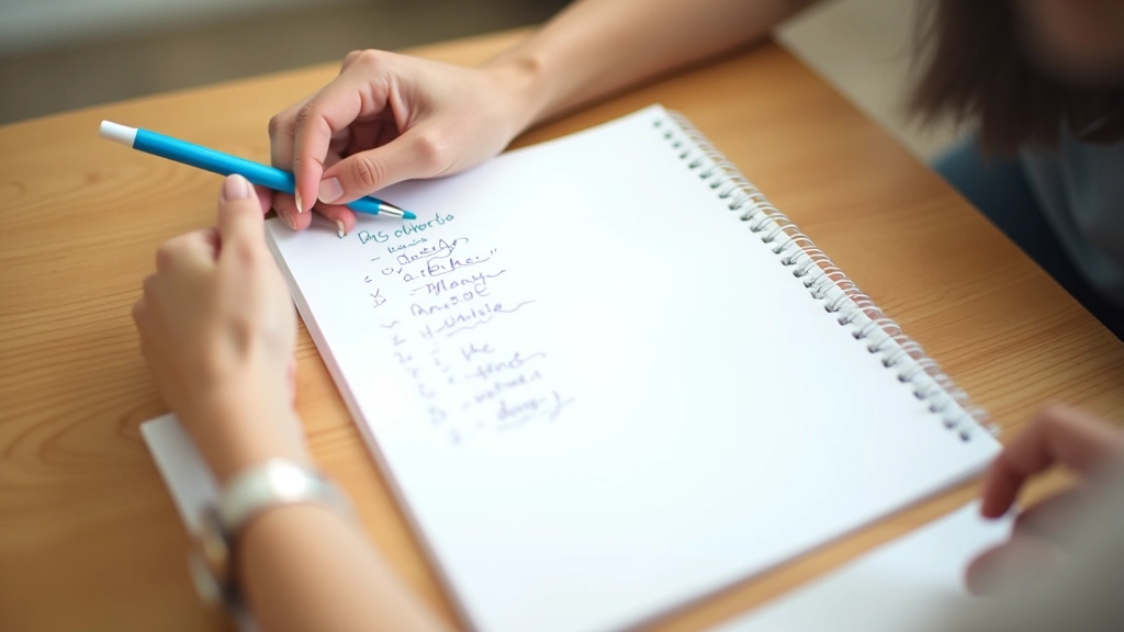 Tableau avec une liste de tâches quotidiennes écrites à la main, stylo bleu posé dessus, lumière naturelle de fenêtre